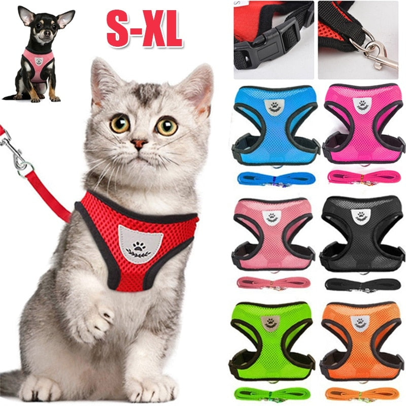 Adjustable Cat Dog Harness: Reflective Vest with Leash